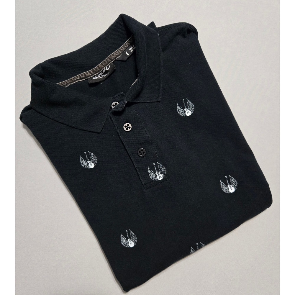 Bowie Keanan Duffty Wing Guitar Polo Shirt Mens Large Black Rock Button Cotton